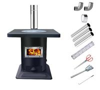 Stufa a Legna in Ghisa, Stufe a Legna da Interno Multicombustibile, Include Camino, Schermo Protettivo e Accessori, Stufa a Legna, per Cucinare e Campeggio