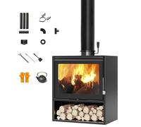 Stufa a legna in stile vintage, con vista in vetro, vera stufa a legna, stufa a legna da interni, stile retrò, stufa a fiamma, nera (L)