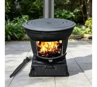 Stufa a Legna Multicombustibile Ghisa, Cucina Riscaldamento Interno Esterno | Ghisa Monoblocco Rinforzata, Carburanti Multipli, Stufa da Esterno, Riscaldamento, Cottura, Barbecue