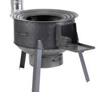 Stufa a legna per cucinare all'aperto, resistente stufa a legna da ardere con grande supporto per pentola, tradizionale costruzione in ferro per falò e uso esterno