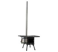 Stufa a legna pieghevole da campeggio con camino, altezza regolabile 36-56 cm, per esterni, barbecue e riscaldamento (acciaio inossidabile)