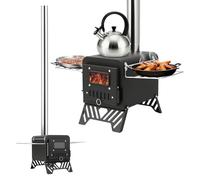 Stufa a legna portatile con 5 tubi per camino, piccola stufa a tenda calda, per campeggio, cucina e riscaldamento, compatta e pieghevole, per tende e campeggio invernale, colore: nero