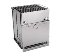 Stufa a legna portatile, in acciaio inox, con design pieghevole e porta apribile per una comoda aggiunta di legna da ardere, ideale per acqua bollente, cottura e riscaldamento