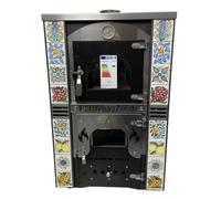 Stufa a Legna Termo ventilata con Forno - Esmeralda Maioliche di Caltagirone - Potenza Riscaldamento 25 Kw, Stufa A Legna Economica in Acciaio Verniciato Antracite, Forno in Mattoni Refrattari