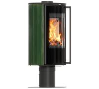 Stufa a pavimento con base ERIK/N/O 5,5 kW Ø 150 piastrella verde, con molla per porta