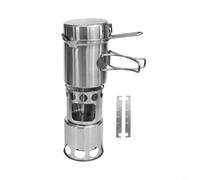 Stufa compatta in acciaio inox con tre cilindri a legna da ardere e scala di misurazione per avventure all'aperto