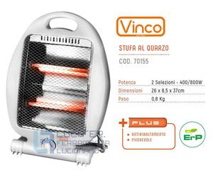 STUFA ELETTRICA AL QUARZO 400/800W PIEGHEVOLE ANTIRIBALTAMENTO VINCO 70155