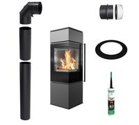 Stufa indipendente KRATKI REN S Sinistra 7kW Ø150 Nera Kit montaggio [EEK: A]