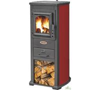 STUFA LEGNA 5.3 KW BERNA LUX ROSSO CON PIASTRA COTTURA PORTALEGNA ACCIAIO