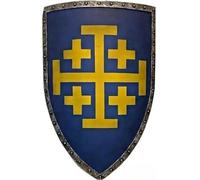 Stufa medievale in legno da 71,1 cm, templare cavaliere crociato, scudo da battaglia, design guerriero, standard, blu