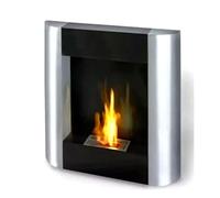 Stufa mod. Sarah+pietre 72x72 cm argento con vetro BOX etanolo deco biocamino