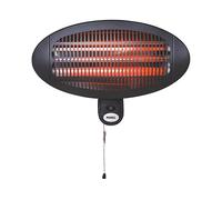 Perel Riscaldatore da terrazza 2000W quarzo, IP34 impermeabile, montaggio a parete con cordicella, 3 livelli di calore, inclinabile 45°, riscaldatore esterno per terrazza balcone veranda giardino nero