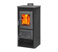 Stufa riscaldamento a legna con struttura in acciaio e ripiano in ghisa 7 kw