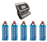 STUFA STUFETTA PORTATILE A GAS DOPPIA CONNESSIONE CON INCLUSE 5 CARTUCCE A GAS