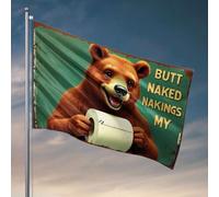 Stuff For Your Room A Bear Holding Toilet Paper With The Text "Butt Naked Nakings My Flag RV Flag Beach Decoration for Home (60 x 90 cm)