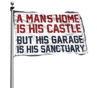 Stuff For Your Room A Man's Home Is His Castle But His Garage Is His Sanctuary, bandiera vintage decorativa per ragazzi (60 x 90 cm)