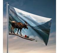 Stuff For Your Room Alpine Majesty: A Moose'S Tea Break By The Lake Flag Room Decor for Men Deck Decor (60 x 90 cm)