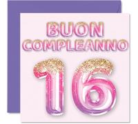 Stuff4 16° Biglietto Auguri Compleanno per Ragazze - Palloncini Glitter Rosa Viola - Cartoline di Buon Compleanno per 16 Anni Ragazza Figlia Sorella Nipotina, 145mm Sedici Sedicesimo Compleanno