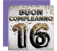 Stuff4 16° Biglietto Auguri Compleanno per Ragazzi - Palloncini Glitter Oro Nero - Cartoline di Buon Compleanno per 16 Anni Ragazzo Figlio Fratello Nipote, 145mm Sedici Sedicesimo Compleanno
