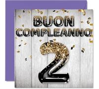 Stuff4 2° Biglietto Auguri Compleanno per Ragazzi - Palloncini Glitter Oro Nero - Cartoline di Buon Compleanno per 2 Anni Ragazzo Figlio Fratello Nipote Cugino, 145mm Due Secondo Compleanno