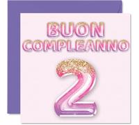 Stuff4 2° Biglietto Auguri Compleanno Ragazze - Palloncini Glitter Rosa Viola - Cartoline di Buon Compleanno 2 Anni Ragazza Figlia Sorella Nipotina Cugino 145mm Due Secondo Compleanno
