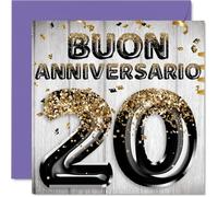 Stuff4 20° Biglietto di Anniversario - Palloncini Glitter Oro Nero - Sincero Biglietto di Anniversario di Matrimonio per Marito Moglie Fidanzato Fidanzata, 145mm Ventesimo Anniversario