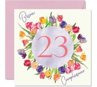 Stuff4 23° Biglietto Auguri Compleanno Donne - Acquerello Tulipani Fiori Mazzo - Cartoline di Buon Compleanno 23 Anni Donna Figlia Sorella Zia 145mm Ventitré Ventitreesimo Compleanno