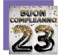 Stuff4 23° Biglietto Auguri Compleanno per Uomo - Palloncini Glitter Oro Nero - Cartoline di Buon Compleanno per 23 Anni Uomo Figlio Fratello Zio, 145mm Ventitré Ventitreesimo Compleanno
