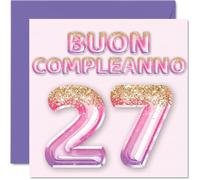 Stuff4 27° Biglietto Auguri Compleanno Donne - Palloncini Glitter Rosa Viola - Cartoline di Buon Compleanno 27 Anni Donna Figlia Sorella Zia 145mm Ventisette Ventisettesimo Compleanno