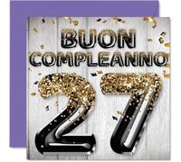Stuff4 27° Biglietto Auguri Compleanno per Uomo - Palloncini Glitter Oro Nero - Cartoline di Buon Compleanno per 27 Anni Uomo Figlio Fratello Zio, 145mm Ventisette Compleanno