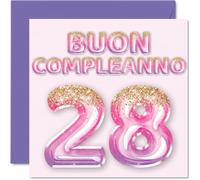 Stuff4 28° Biglietto Auguri Compleanno per Donne - Palloncini Glitter Rosa Viola - Cartoline di Buon Compleanno per 28 Anni Donna Figlia Sorella Zia, 145mm Ventotto Ventotto Compleanno