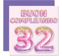 Stuff4 32° Biglietto Auguri Compleanno per Donne - Palloncini Glitter Rosa Viola - Cartoline di Buon Compleanno per 32 Anni Donna Figlia Sorella Zia, 145mm Trentadue Compleanno