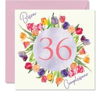 Stuff4 36° Biglietto Auguri Compleanno per Donne - Acquerello Tulipani Fiori Mazzo - Cartoline di Buon Compleanno per 36 Anni Donna Figlia Sorella Zia, 145mm Trentasei Compleanno