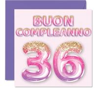 Stuff4 36° Biglietto Auguri Compleanno per Donne - Palloncini Glitter Rosa Viola - Cartoline di Buon Compleanno per 36 Anni Donna Figlia Sorella Zia, 145mm Trentasei Compleanno