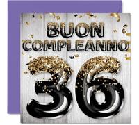 Stuff4 36° Biglietto Auguri Compleanno per Uomo - Palloncini Glitter Oro Nero - Cartoline di Buon Compleanno per 36 Anni Uomo Figlio Fratello Zio, 145mm Trentasei Compleanno