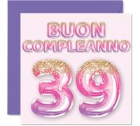 Stuff4 39° Biglietto Auguri Compleanno per Donne - Palloncini Glitter Rosa Viola - Cartoline di Buon Compleanno per 39 Anni Donna Figlia Sorella Zia, 145mm Trentanove Compleanno