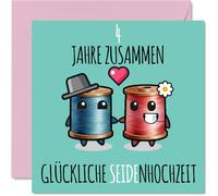 Stuff4 4° anniversario di matrimonio biglietto amore - 4 anni di nozze insieme seta - 4 Anniversario Anniversario Matrimonio Regali per Amici Famiglia delle Amiche Colleghi, 145 mm Biglietti di auguri