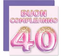 Stuff4 40° Biglietto Auguri Compleanno Donne - Palloncini Glitter Rosa Viola - Cartoline di Buon Compleanno 40 Anni Donna Mamma Cugino Fidanzata Sorella Zia 145mm Quaranta Quarantesimo Compleanno