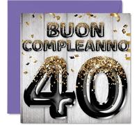 Stuff4 40° Biglietto Auguri Compleanno Uomo - Palloncini Glitter Oro Nero - Cartoline di Buon Compleanno 40 Anni Uomo Papà Cugino Amico Fratello Zio 145mm Quaranta Quarantesimo Compleanno
