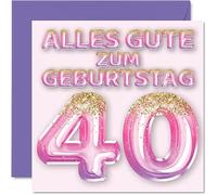 Stuff4 40° biglietto di compleanno donne - palloncini rosa viola glitter - Buon compleanno 40 anni donna mamma cugina fidanzata sorella zia 145 mm quarantesimo compleanno biglietti di auguri