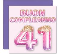 Stuff4 41° Biglietto Auguri Compleanno per Donne - Palloncini Glitter Rosa Viola - Cartoline di Buon Compleanno per 41 Anni Donna Figlia Sorella Zia, 145mm Quarantuno Compleanno