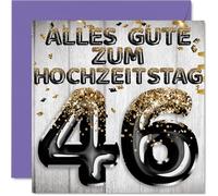 Stuff4 46° anniversario di matrimonio, biglietto amore - nero oro palloncini glitter - 46 Anniversario Anniversario Matrimonio Regali per Mio marito Mia moglie 145 mm