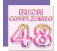 Stuff4 48° Biglietto Auguri Compleanno per Donne - Palloncini Glitter Rosa Viola - Cartoline di Buon Compleanno per 48 Anni Donna Figlia Sorella Zia, 145mm Quarantotto Compleanno