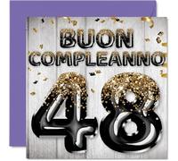 Stuff4 48° Biglietto Auguri Compleanno per Uomo - Palloncini Glitter Oro Nero - Cartoline di Buon Compleanno per 48 Anni Uomo Figlio Fratello Zio, 145mm Quarantotto Compleanno