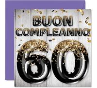 Stuff4 60° Biglietto Auguri Compleanno per Uomo - Palloncini Glitter Oro Nero - Cartoline di Buon Compleanno per 60 Anni Uomo Papà Nonno Zio, 145mm Sessanta Sessantesimo Compleanno