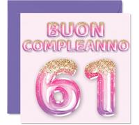 Stuff4 61° Biglietto Auguri Compleanno per Donne - Palloncini Glitter Rosa Viola - Cartoline di Buon Compleanno per 61 Anni Donna Mamma Nonna Zia, 145mm Sessantuno Sessantunesimo Compleanno