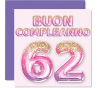 Stuff4 62° Biglietto Auguri Compleanno Donne - Palloncini Glitter Rosa Viola - Cartoline di Buon Compleanno 62 Anni Donna Mamma Nonna Zia 145mm Sessantadue Sessantaduesimo Compleanno