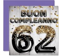 Stuff4 62° Biglietto Auguri Compleanno per Uomo - Palloncini Glitter Oro Nero - Cartoline di Buon Compleanno per 62 Anni Uomo Papà Nonno Zio, 145mm Sessantadue Sessantaduesimo Compleanno