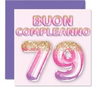 Stuff4 79° Biglietto Auguri Compleanno Donne - Palloncini Glitter Rosa Viola - Cartoline di Buon Compleanno 79 Anni Donna Mamma Bisnonna Nonna 145mm Settantanove Settantanovesimo Compleanno