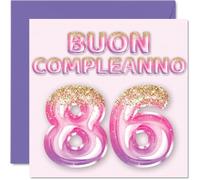 Stuff4 86° Biglietto Auguri Compleanno Donne - Palloncini Glitter Rosa Viola - Cartoline di Buon Compleanno 86 Anni Donna Mamma Bisnonna Nonna 145mm Ottantasei Ottantaseiesimo Compleanno